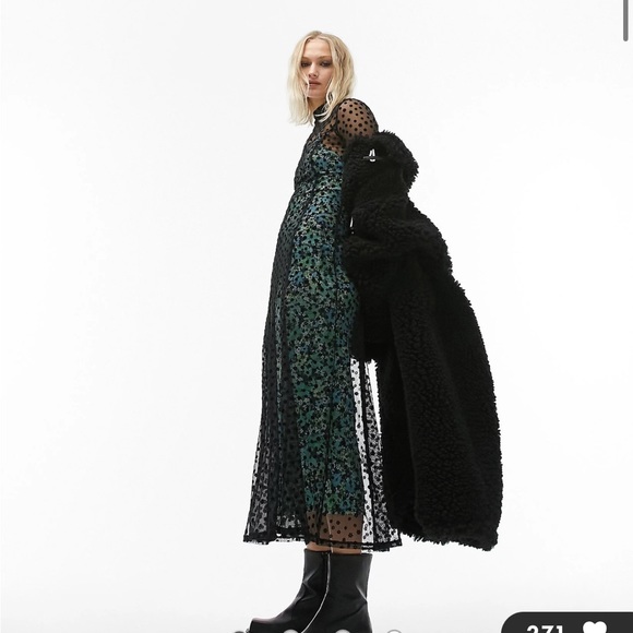 Topshop flocked floral mesh midi dress - Picture 3 of 3